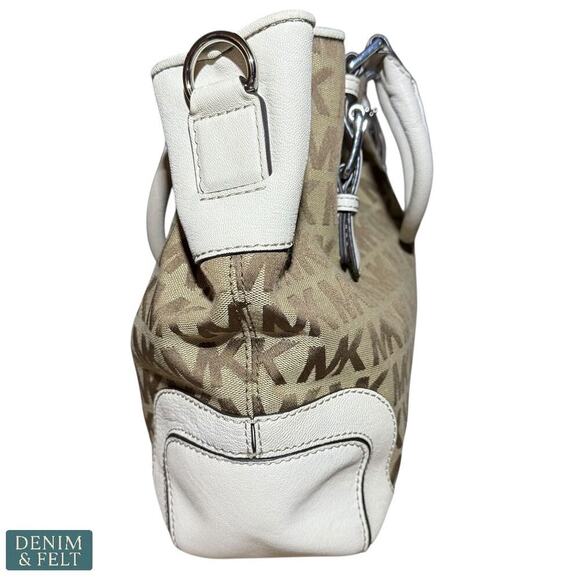 Michael Kors MK Logo Canvas Satchel with Cream Leather Trim & Charm Tote Bag - Picture 7 of 16
